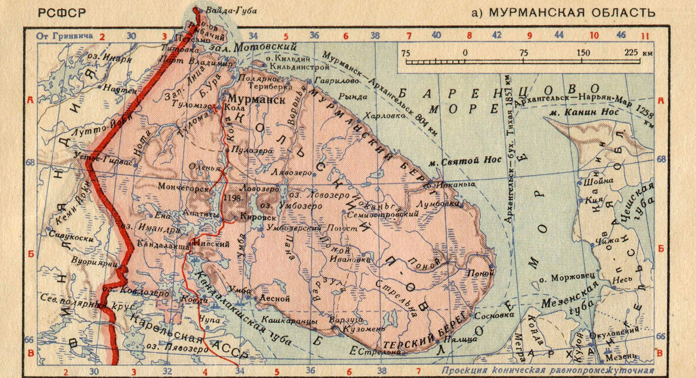Карта Мурманской области в 1939 году