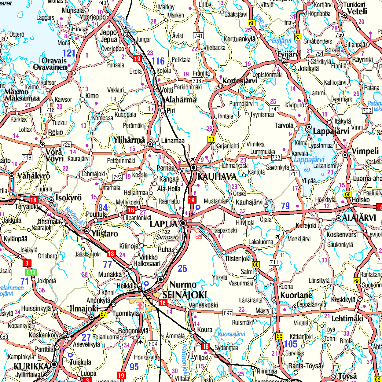 Карта автомобильных дорог финляндии